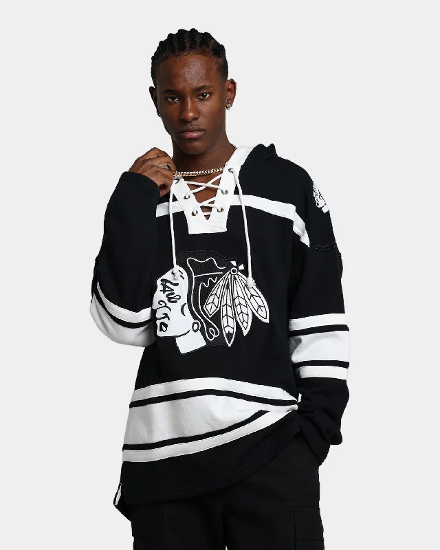 47 Brand Chicago Blackhawks Superior Lacer Hoodie Jet Black Hoodie with Front Slit Layering Stylish