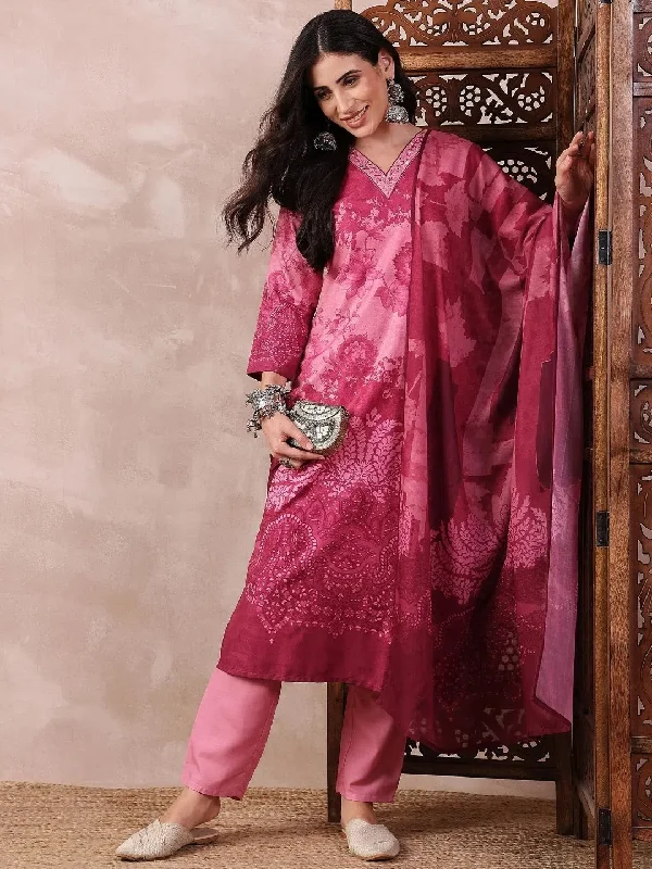 Ahika Women Pink Silk Blend Ethnic Motifs Printed Straight Kurta Trouser With Dupatta-PKSKD2551PNK Chinos Cotton Straight Leg