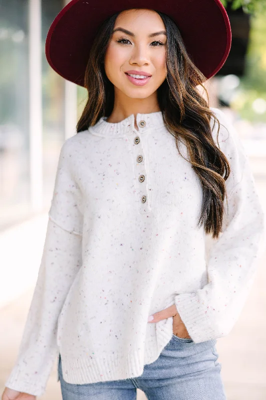 Where To Now Ivory White Confetti Sweater Graphic Sweater Embroidered Appliqued