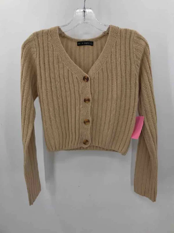 Pre-Owned Zaful Tan Size 4 Cropped Sweater Ribbed Striped Patterned