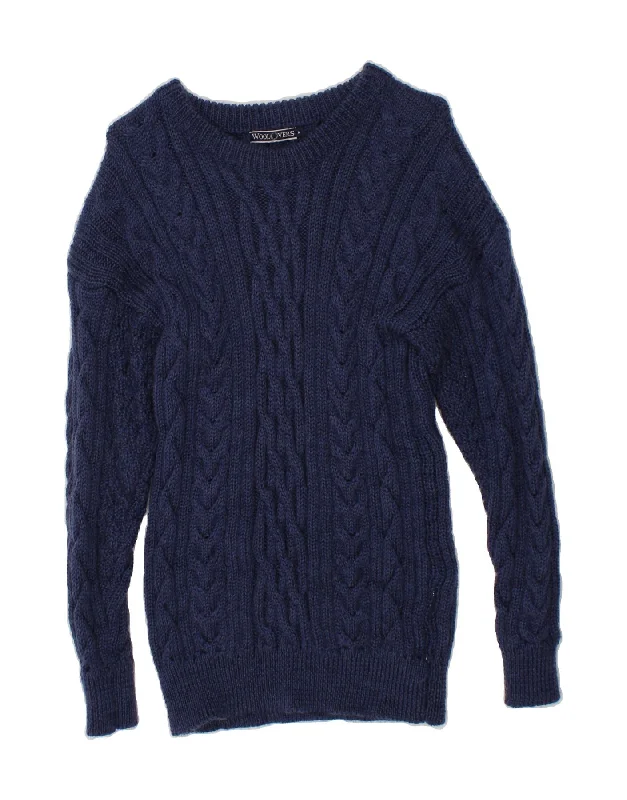 WOOLOVERS Womens Boat Neck Jumper Sweater UK 14 Medium Navy Blue Wool Lace Blend Ribbed Blend Corduroy Blend