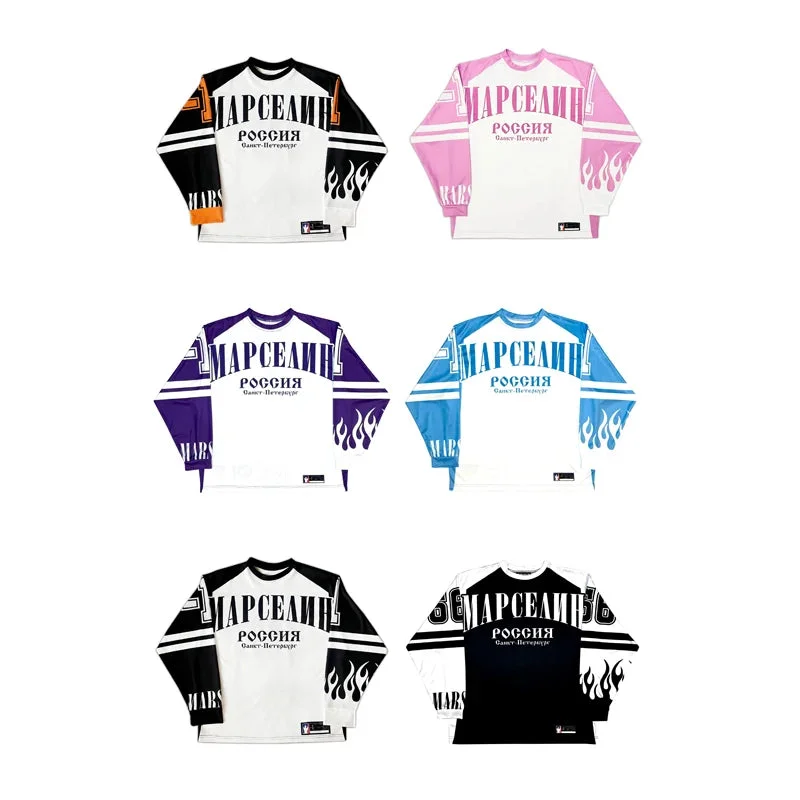 Advbridge 90s Streetwear Y2K Street Jersey Fake Mesh Long Sleeve Men Women Retro Trendy Hip Hop Harajuku College Sport Pullover Oversized Unisex T Shirt Slit Sleeve Stylish