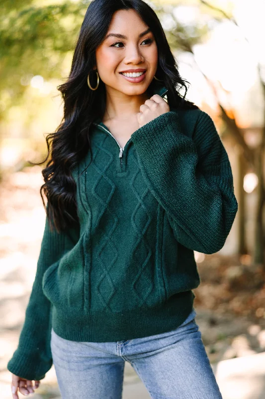 Just One Look Hunter Green Cable Knit Sweater Graphic Sweater Embroidered Appliqued