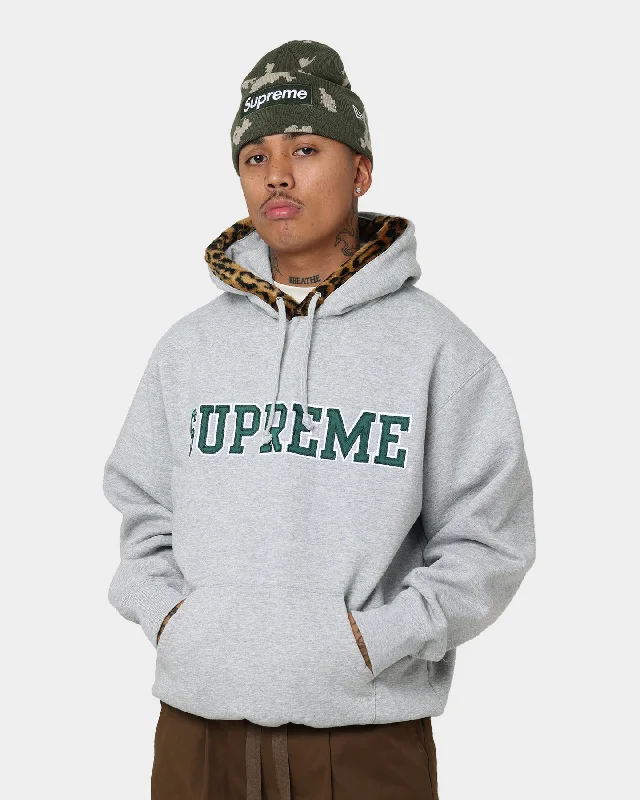 Supreme Leopard Trim Hooded Sweatshirt Grey Hoodie Crop Top Short Trendy