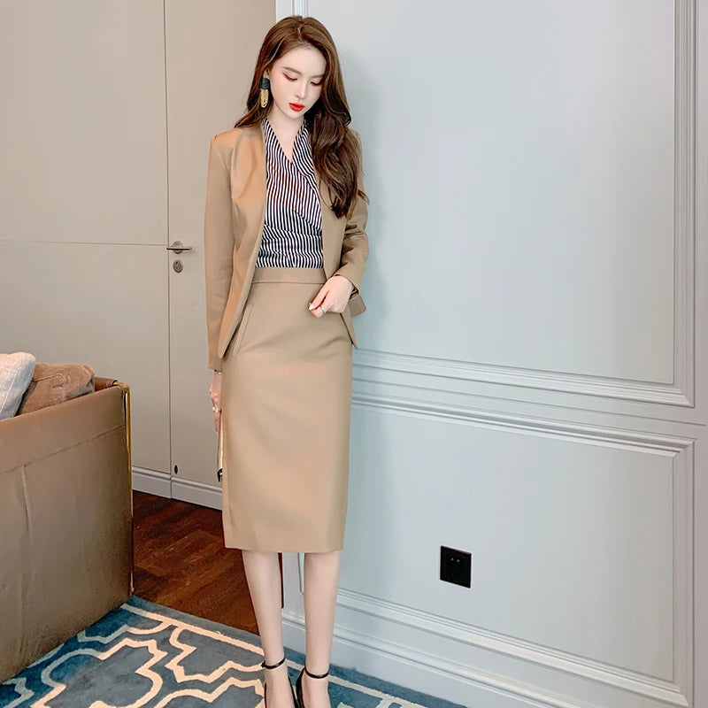 2024 ZY.HT 5192 Autumn New Women'S Clothing Dropshipping Elegant Suit Jacket And Skirt Solid Color Office Ladies Two Piece Suit Front Pockets Side Pockets Patch Pockets