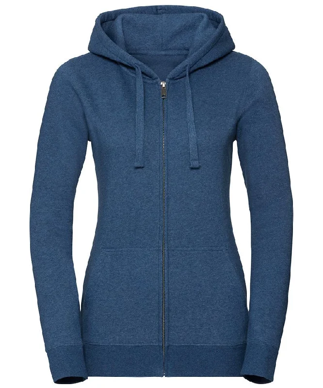 Ocean Melange - Women's authentic melange zipped hood sweatshirt Hoodie with Button Placket Classic Preppy