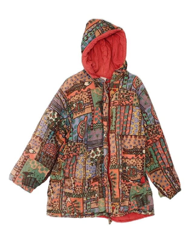 VINTAGE Womens Windbreaker Jacket UK 14 Large Multicoloured Patchwork Insulated Jacket Fitted Jacket Loose Jacket