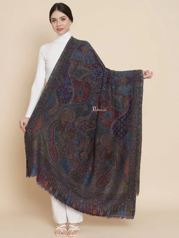 Pashtush Womens 100% Pure Wool With Woolmark Certificate Shawl, Woven Kalamkari Weave Design, Blue Soft Cotton Shawl Poncho