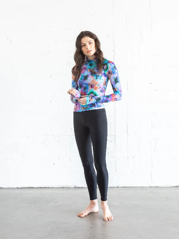 WOMEN'S PULLOVER RAGLAN - NEON BLUE POPPY Lapel Neck Sweater