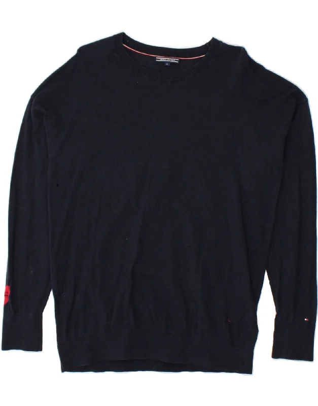 TOMMY HILFIGER Womens Boat Neck Jumper Sweater UK 18 XL Navy Blue Cotton Slim Fit Regular Fit Oversized