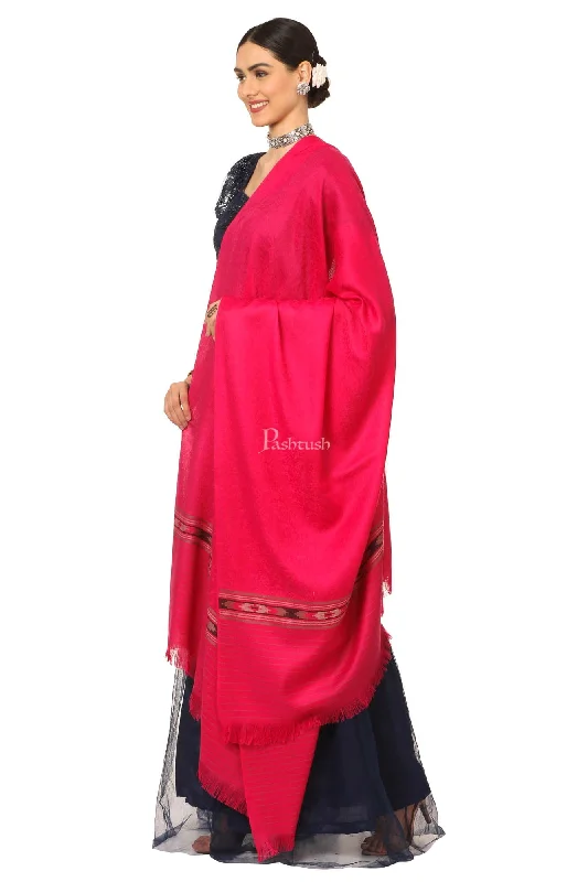 Pashtush Women'S Fine Wool Shawl, Soft And Warm, Aztec Design, Jacquard Weave - Pink Cozy Woolen Shawl Cape