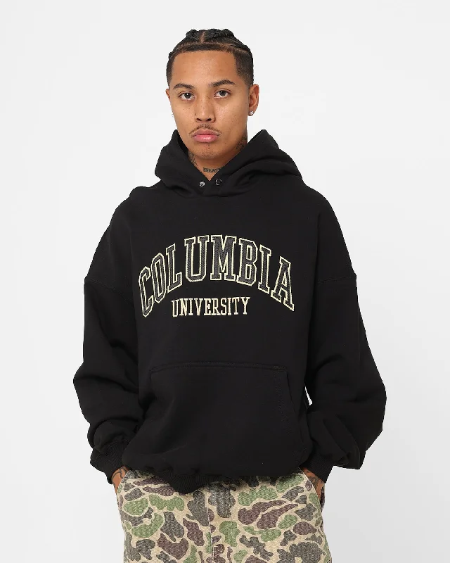 The New Establishment Prime Ivy League Columbia Hoodie Black Hoodie with High-Low Hem Asymmetrical Trendy