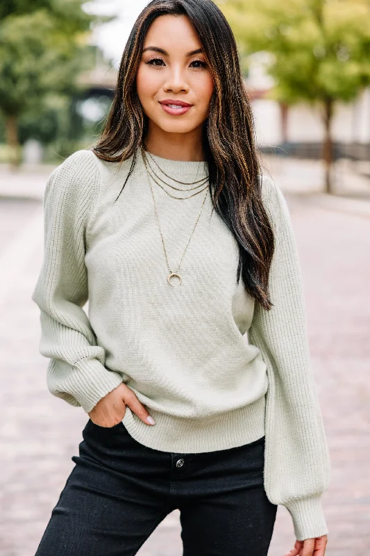 Steal Your Heart Pistachio Green Bubble Sleeve Sweater Collared Crew Neck Turtle Neck