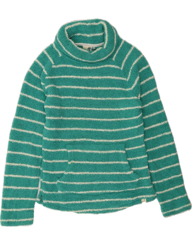 WEIRD FISH Womens Roll Neck Fleece Jumper UK 10 Small Green Striped Soft Cozy Warm