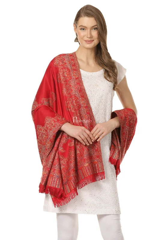 Pashtush Women'S Jacquard Ambi Shawl, Warm And Soft, Faux Pashmina - Maroon Cozy Knit Shawl Scarf