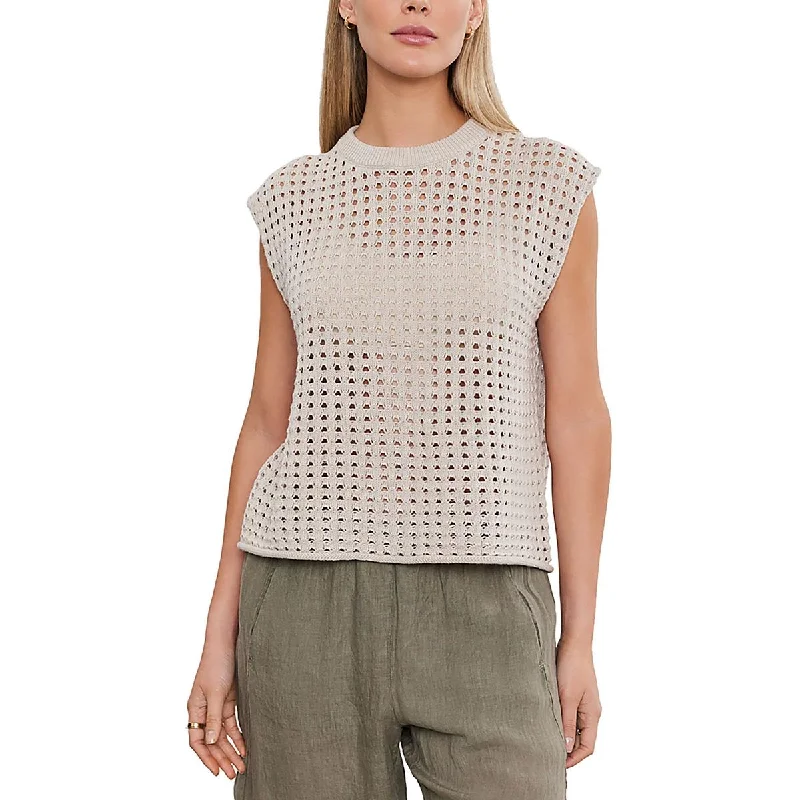 Womens Open Stitch Sleeveless Pullover Top Tapered Sleeve Pullover