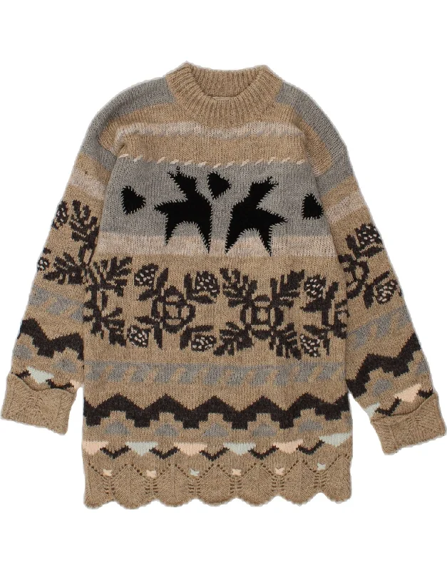 VINTAGE Womens Crew Neck Jumper Sweater UK 12 Medium  Grey Fair Isle Rayon Fabric Velvet Fabric Corduroy Fabric