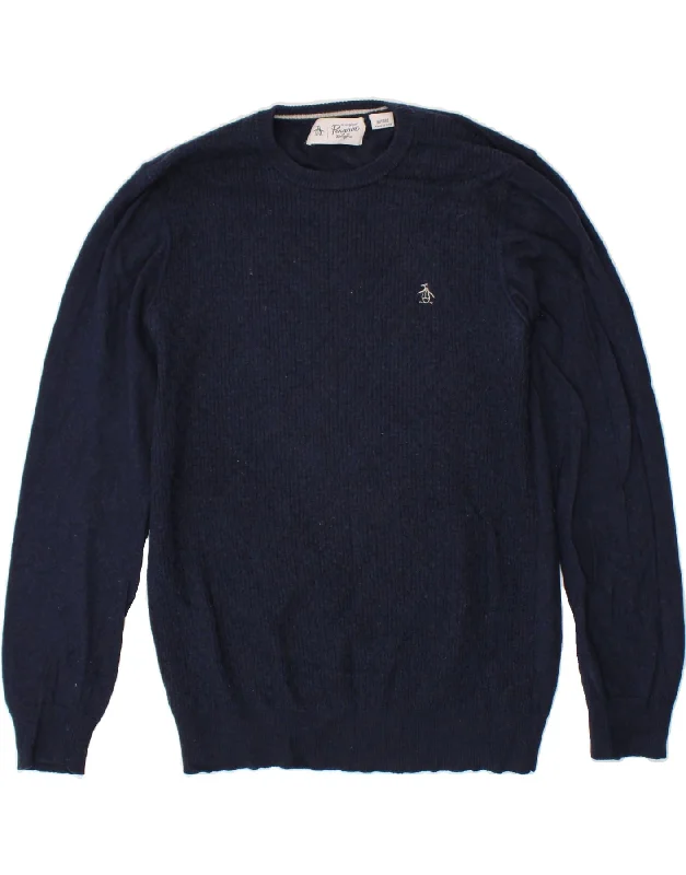 PENGUIN Womens Crew Neck Jumper Sweater UK 18 XL Navy Blue Merino Wool Terry Blend Velvet Blend Canvas Blend