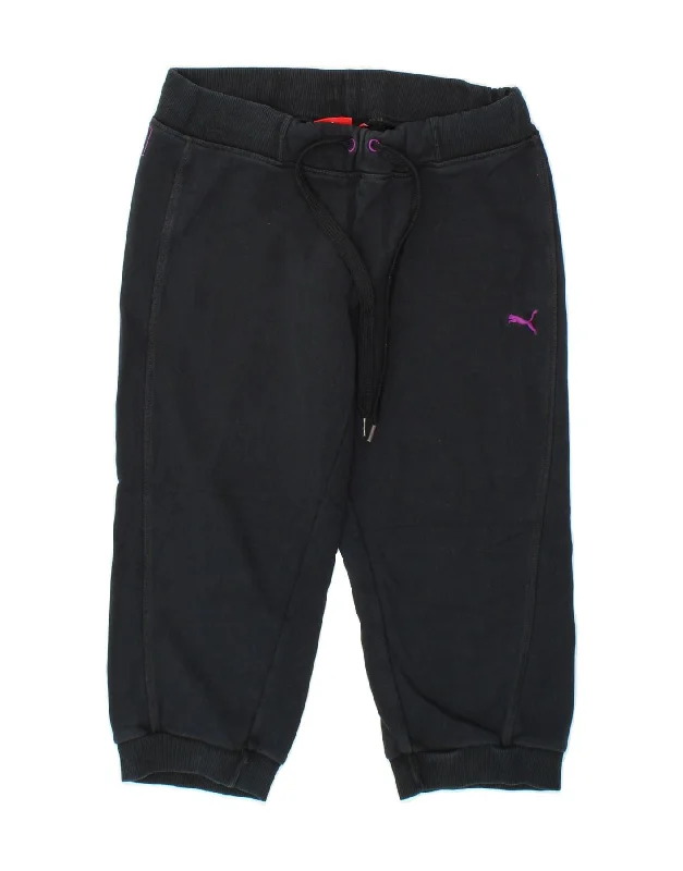 PUMA Womens Graphic Tracksuit Trousers Joggers UK 12 Medium Navy Blue Trousers Low Rise Relaxed