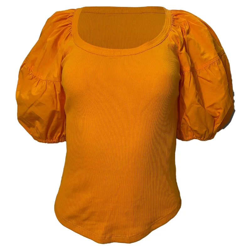 Ulla Johnson Harlowe Pullover in Orange Cotton Fitted Ribbed Sweater
