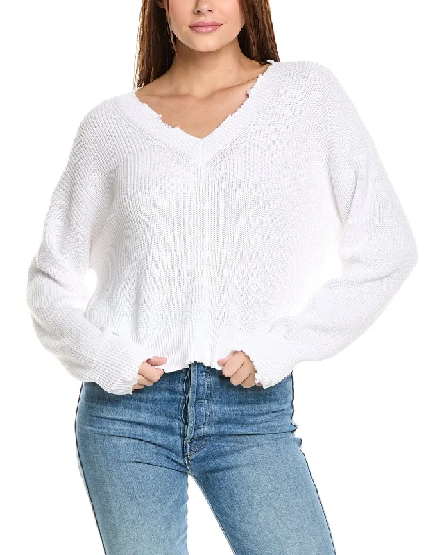 525 America Distressed V-Neck Pullover Button Front Sweater