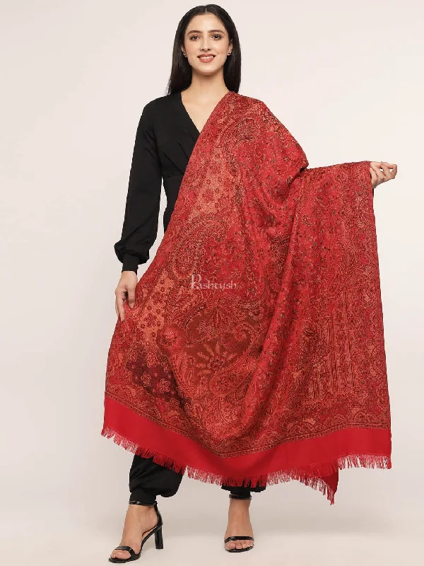 Pashtush Women's Jamawar Shawl, Maroon Elegant Velvet Shawl Wrap
