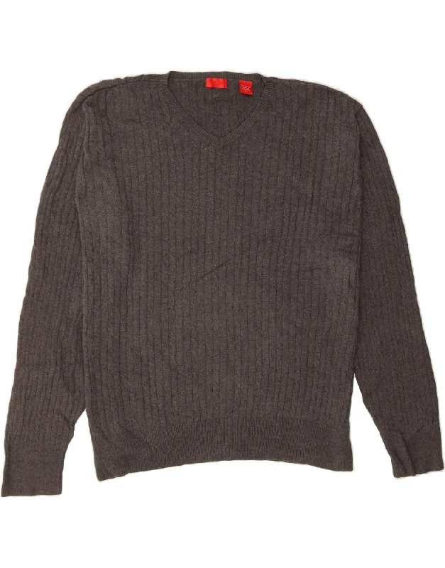 IZOD Womens Oversized V-Neck Jumper Sweater UK 18 XL Grey Cotton Wool Sweater Cotton Sweater Cashmere Sweater
