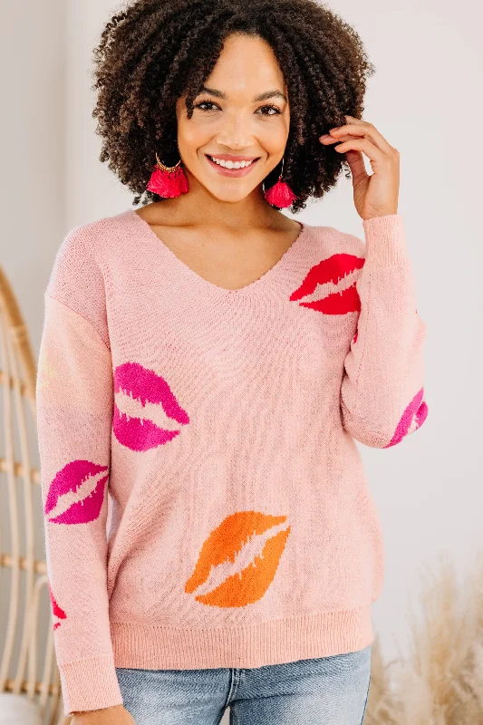 Kissing Booth Light Pink Lips Sweater Layered Multi-layer Single Layer