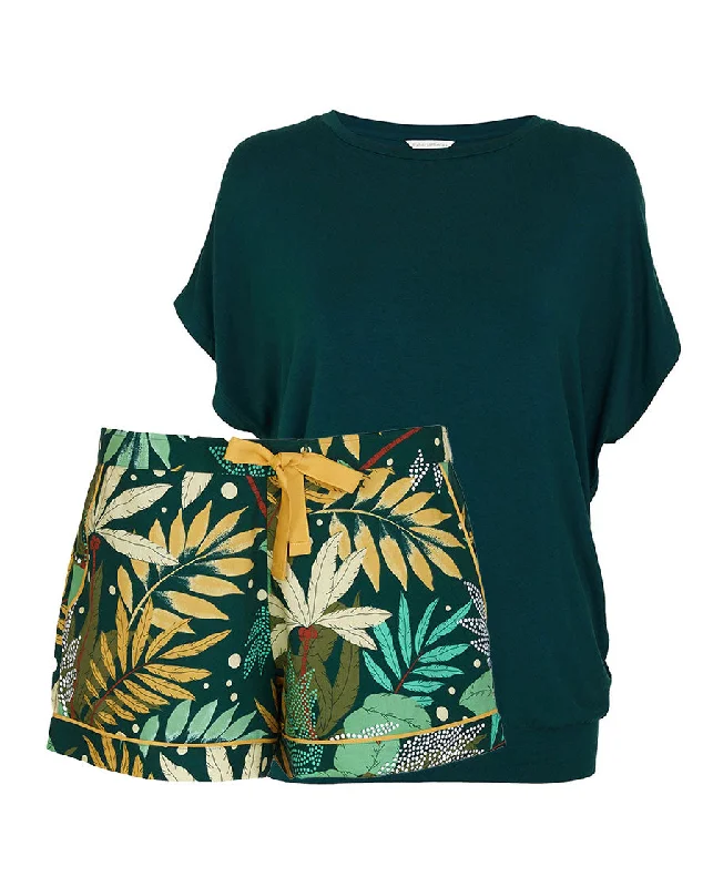 Gabrielle Slouch Jersey Top and Palm Leaf Print Shorty Set Scoop Neck Jersey Top