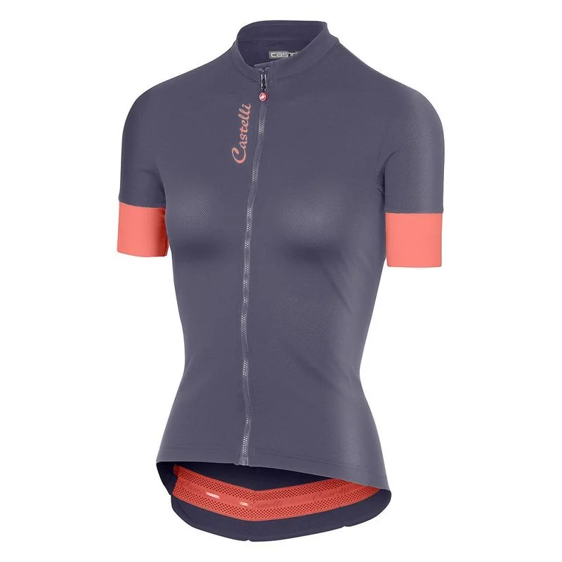 Castelli Anima 2 FZ Women's Jersey - Dark Steel/Blue/Salmon Designer Jersey Tee