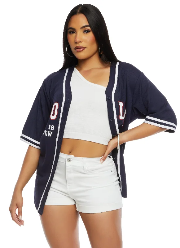 Brooklyn New York Baseball Jersey Textured Jersey Blouse