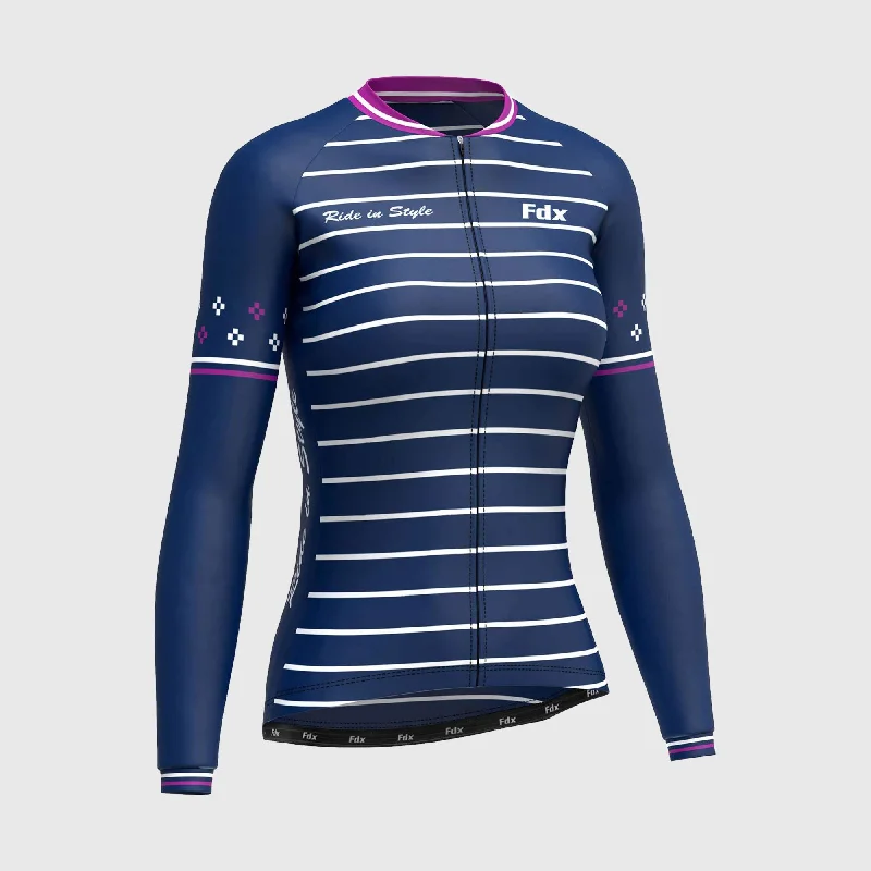 Fdx Ripple Women's & Girl's Navy Blue Thermal Roubaix Long Sleeve Cycling Jersey Modern Jersey Tee