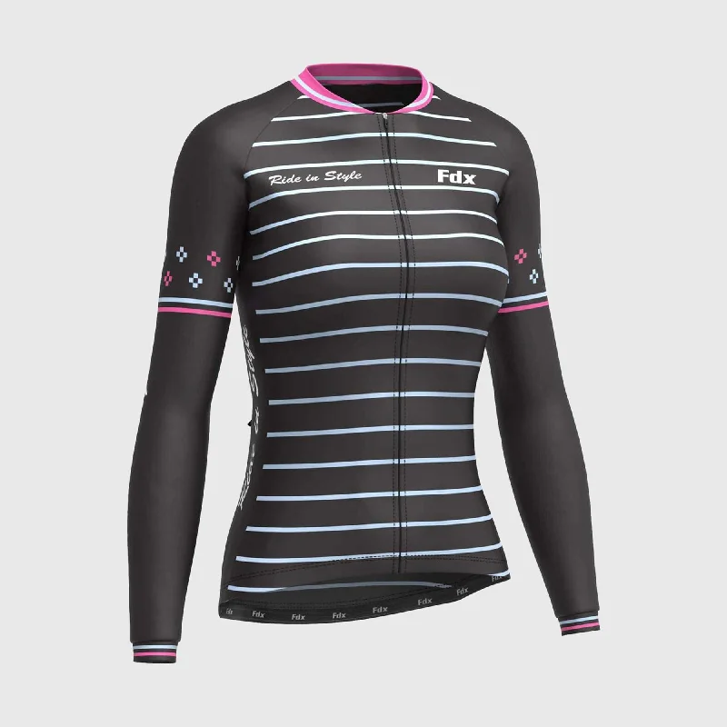 Fdx Ripple Women's & Girl's Pink Thermal Roubaix Long Sleeve Cycling Jersey Chic Jersey Tee