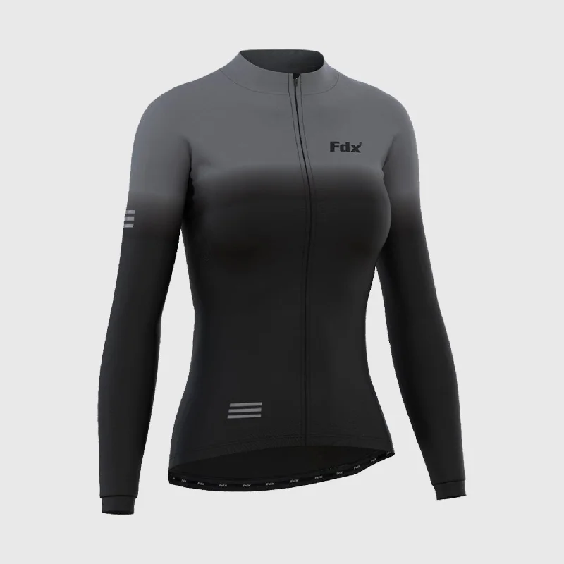 Fdx Duo Women's & Girl's Grey / Black Thermal Roubaix Long Sleeve Cycling Jersey Silver Jersey Tee