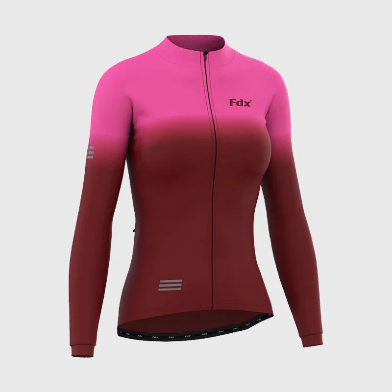 Fdx Duo Women's & Girl's Pink / Maroon Thermal Roubaix Long Sleeve Cycling Jersey Cream Jersey Tee