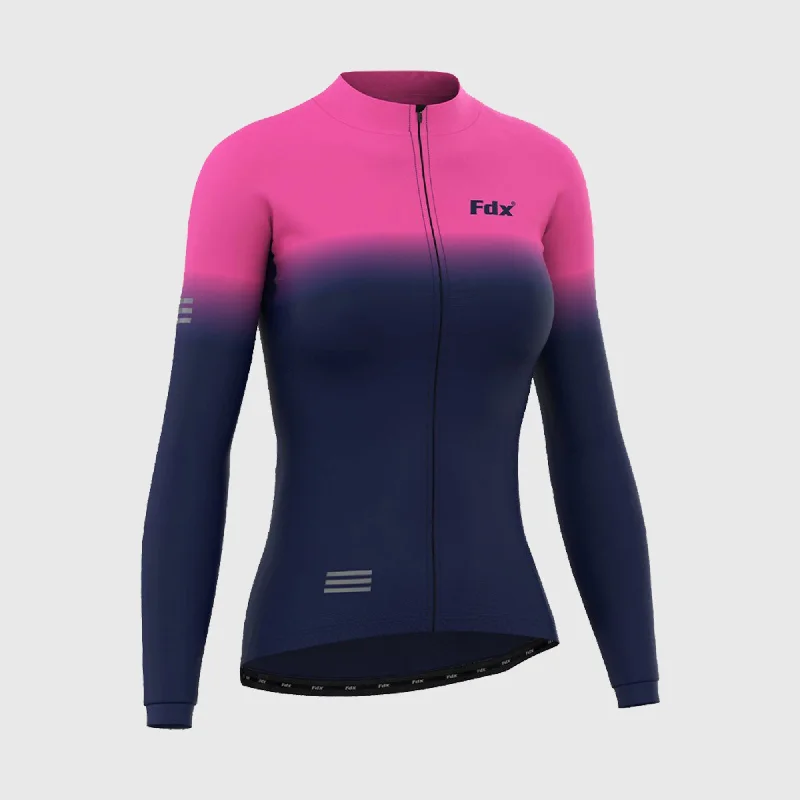 Fdx Duo Women's & Girl's Pink / Blue Thermal Roubaix Long Sleeve Cycling Jersey Sky Blue Jersey Tee