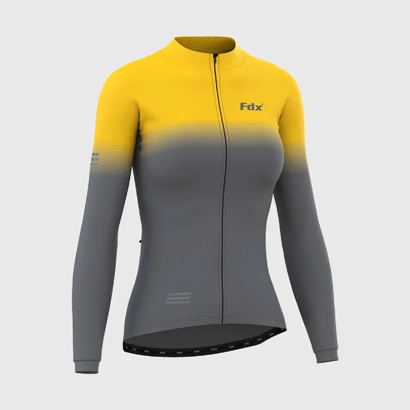 Fdx Duo Women's & Girl's Yellow / Grey Thermal Roubaix Long Sleeve Cycling Jersey Gold Jersey Tee