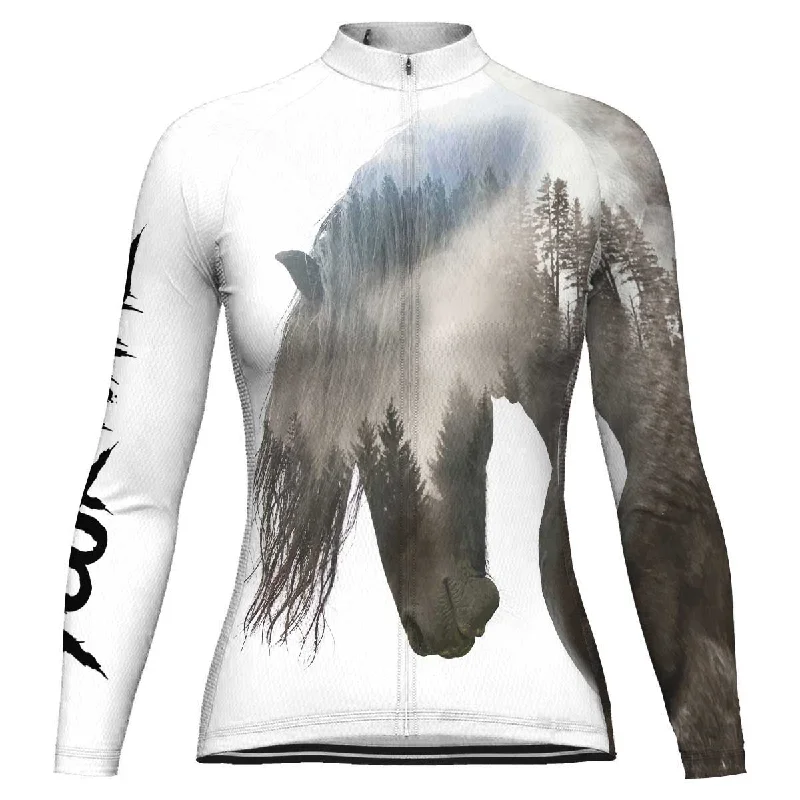 Customized Horse Long Sleeve Cycling Jersey for Women Animal Print Jersey Tee