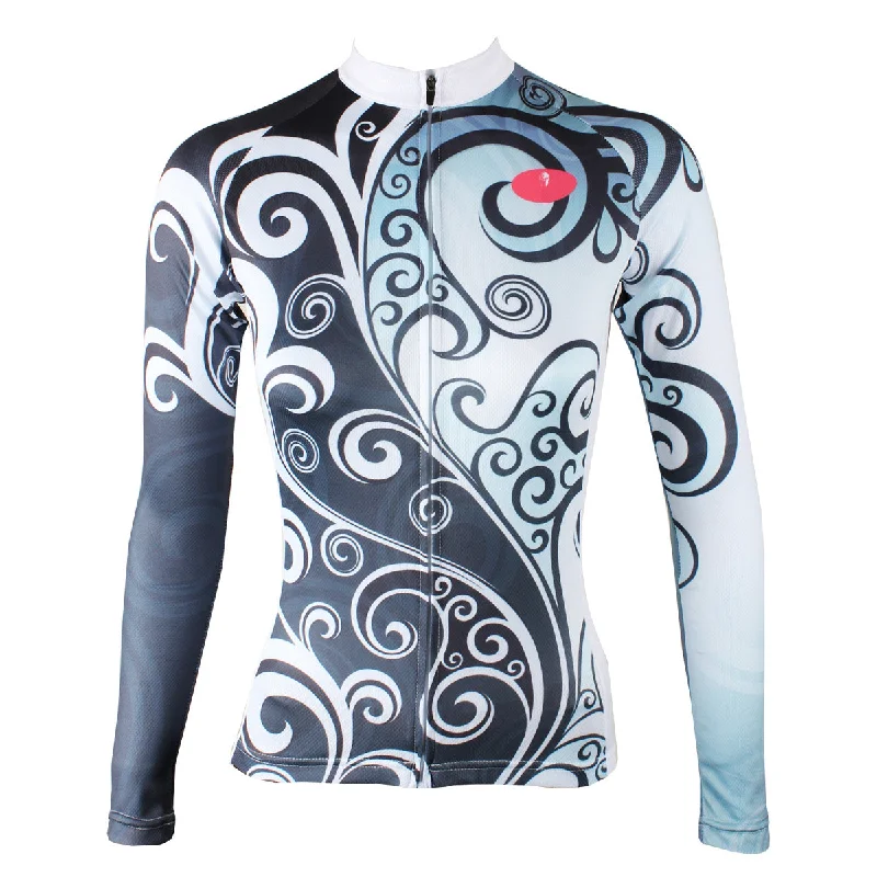 Ilpaladino Flowers Grey Blue Elegant Woman's Cycling long-sleeve Jersey/Suit Spring Summer Sportswear Apparel Outdoor Sports Gear NO.324 Recycled Jersey Tee