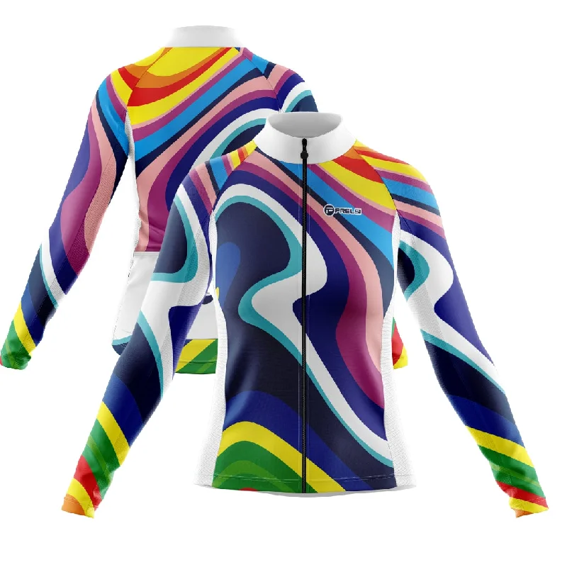 Rainbow Sprinter | Women's Long Sleeve Cycling Jersey Round Neck Jersey Tee