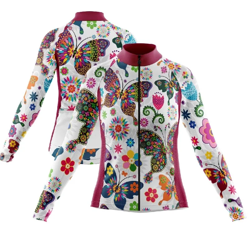 NEW! Butterfly Flutter | Women's Long Sleeve Cycling Jersey Dark Color Jersey Shirt