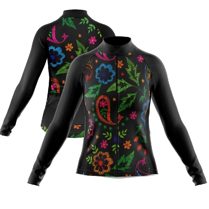 NEW! Midnight Bloom | Women's Long Sleeve Cycling Jersey Bright Color Jersey Top