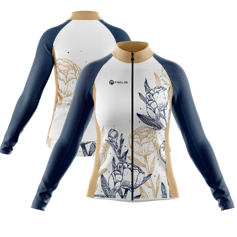 Peony Harmony | Women's Long Sleeve Cycling Jersey Turtle Neck Jersey Shirt