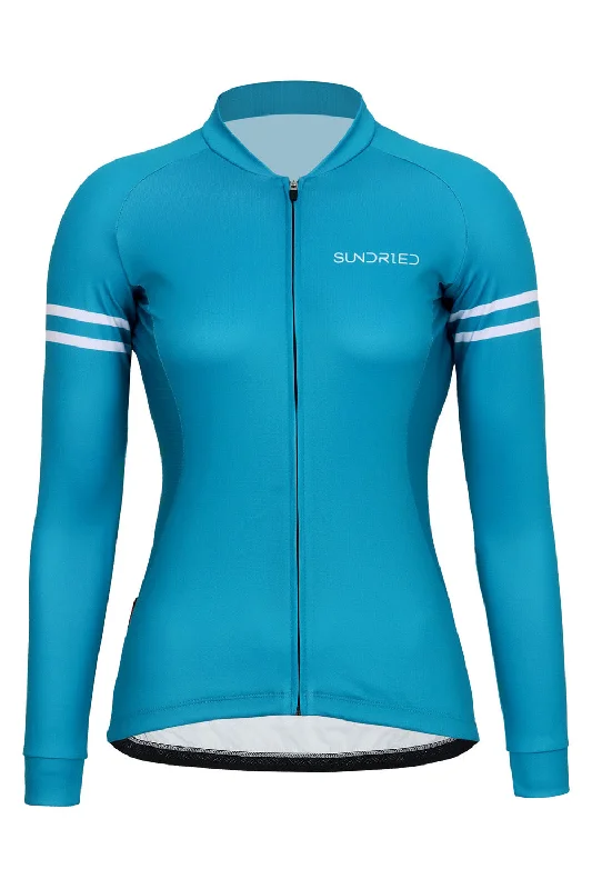 Sundried Turquoise Women's Long Sleeve Cycle Jersey Royal Blue Jersey Shirt