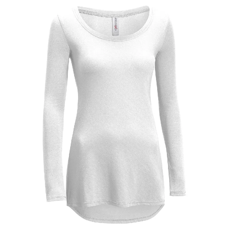 Expert Women's White TriTec Long Sleeve Scoop Neck Tee Beaded Sequined Faux Fur