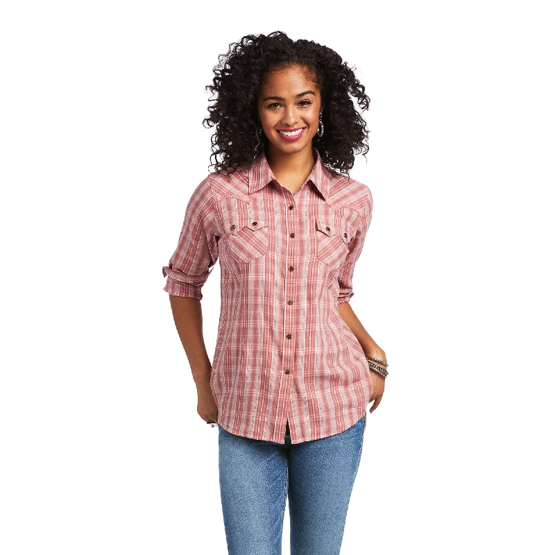 Ariat Ladies R.E.A.L™ Antique Thunderbird Antique Rubia Plaid Shirt 10039844 V-Neck T-Shirt Long Sleeve Cotton