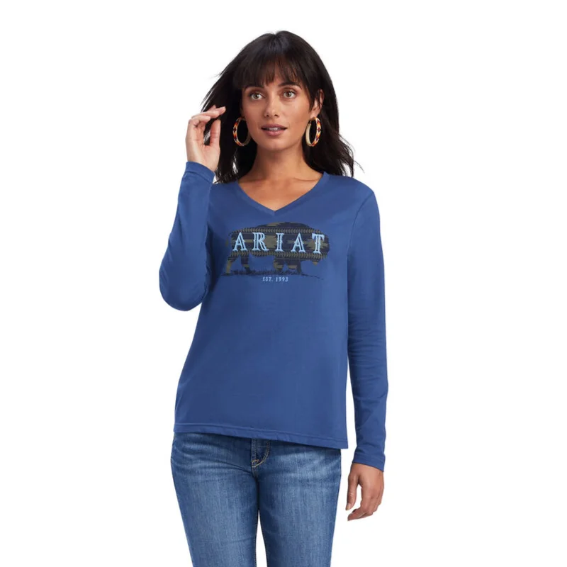 Ariat Ladies R.E.A.L™ Chest Logo Relaxed True Navy T-shirt 10041336 Embroidered Appliqued Beaded