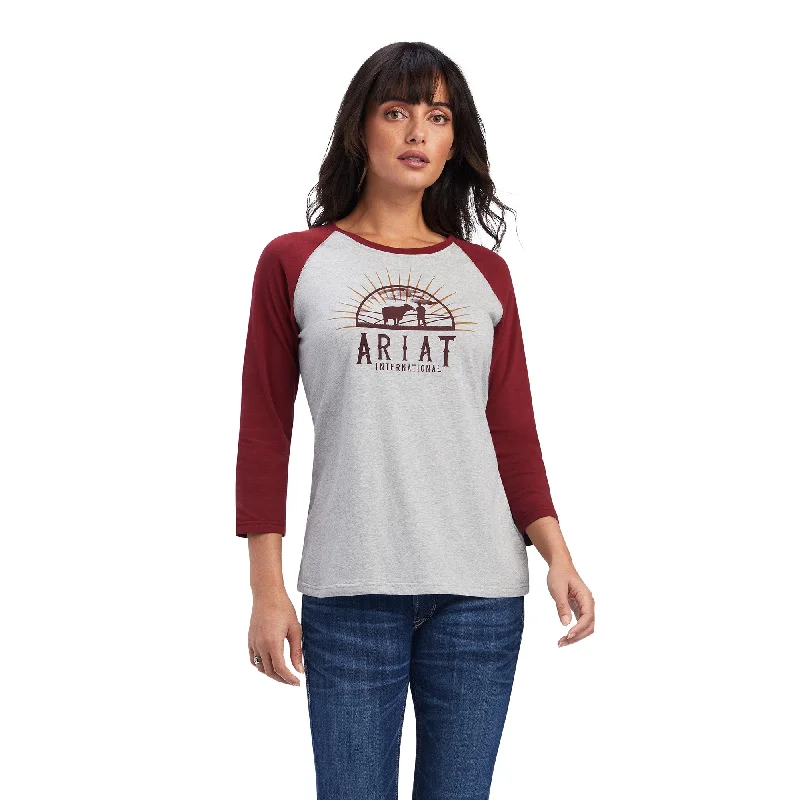 Ariat Ladies R.E.A.L.™ Sunrise Classic Heather Grey T-Shirt 10041293 Graphic Embroidered Appliqued