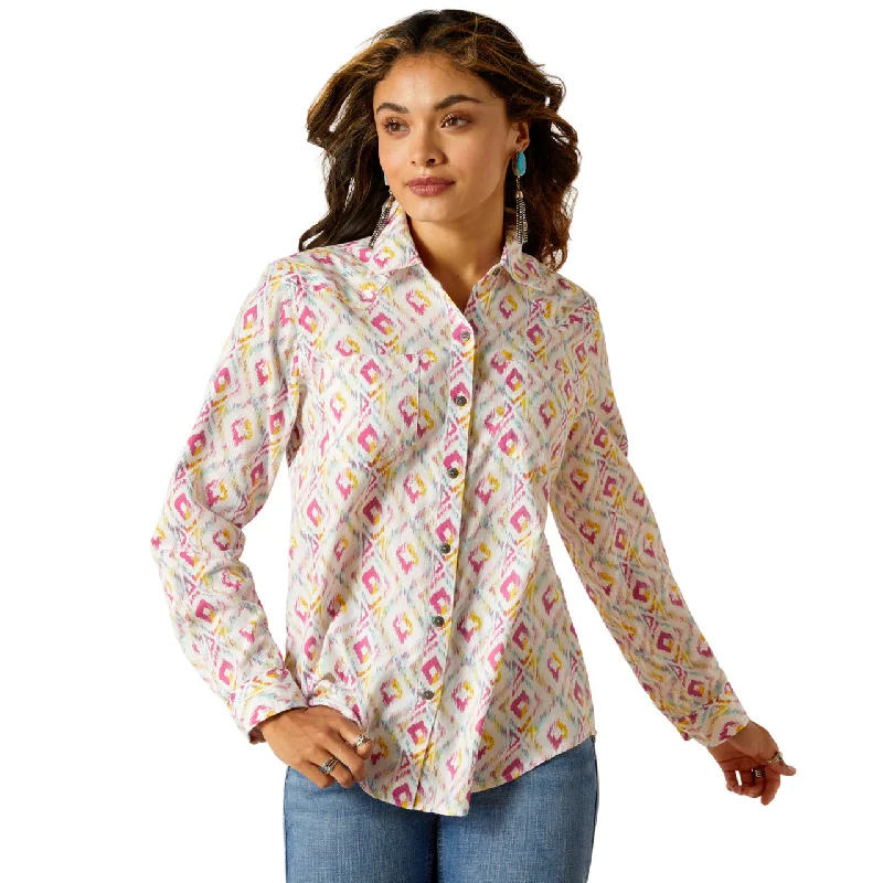 Ariat Ladies REAL Billie Jean Adina White Button Down Shirt 10051375 Spandex Blend Rayon Blend Denim Blend