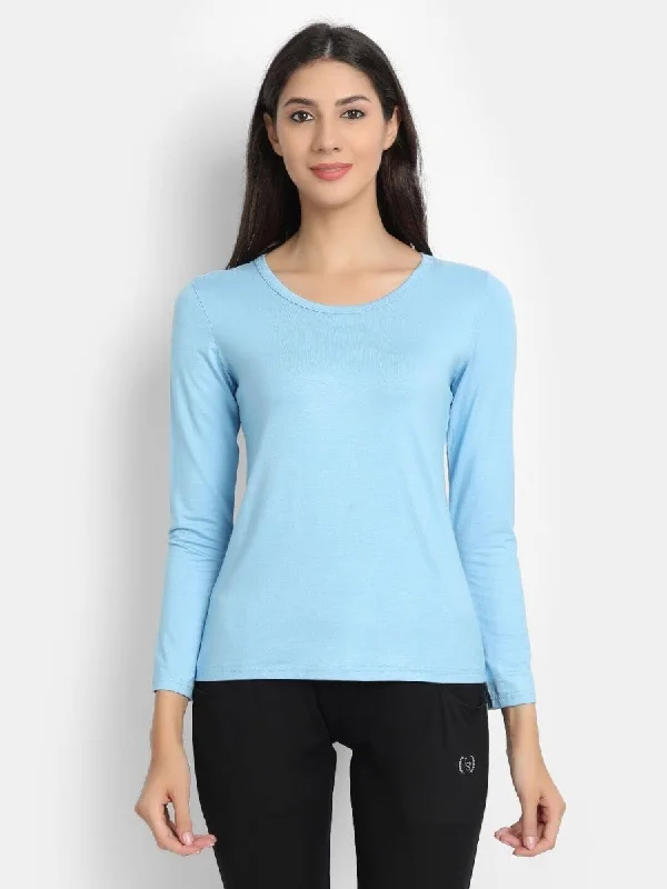 Bamboo Fabric Sea Blue T-Shirt for Women Lace Blend Ribbed Blend Corduroy Blend